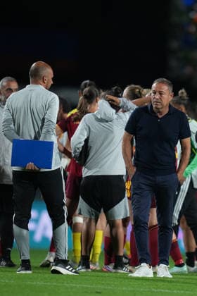 Roma™s head coach Gianpiero Piovani during the Uefa Women™s Champions League soccer match between Roma and Barcellona at the Rome s Tre Fontane stadium, Italy - Wednesday September 30, 2026 - Soccer ( Photo by Alfredo Falcone LaPresse )  Copyright: xAlfredoxFalcone LaPressex