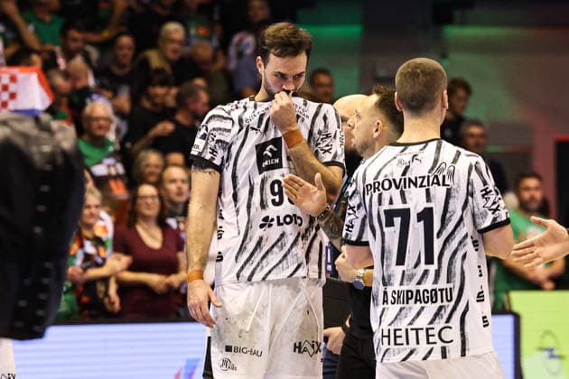Hendrik Pekeler (THW Kiel, 61) and Elias Ellefsen (A Skipagotu, THW Kiel, 71) Handball Bundesliga 2026–2027 season: SC Magdeburg vs. THW Kiel at the GETEC Arena in Magdeburg; action, handball,Germany, September 30, 2026