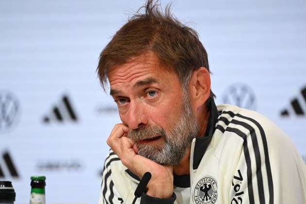 German National Team Coach Juergen KLOPP GER, gesturing, skeptical, single frame, cropped close-up, portrait, press conference on September 30, 2026, UEFA Nations League group stage, Group B, Matchday 3: Germany (GER) vs. Serbia (SRB) on October 1, 2026, ALLIANZ ARENA Â