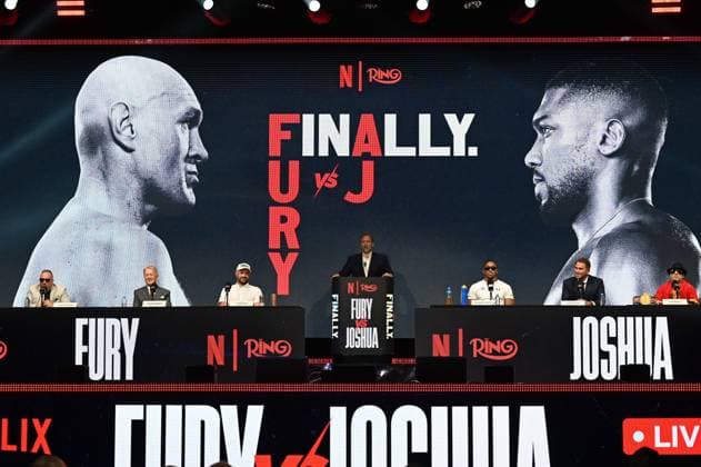 Tyson Fury and Anthony Joshua hold press conference, PK, Pressekonferenz in London before December clash LONDON, UNITED KINGDOM - SEPTEMBER 30: British heavyweight boxers Tyson Fury (L) and Anthony Joshua (R) hold a press conference at the British Airways ARC at Olympia ahead of their bout on December 11 at Principality Stadium in Cardiff, in London, United Kingdom on September 30, 2026. Rasid Necati Aslim Anadolu London United Kingdom. Editorial use only. Please get in touch for any other usage.  Copyright: x2026xAnadoluxRasidxNecatixAslimx