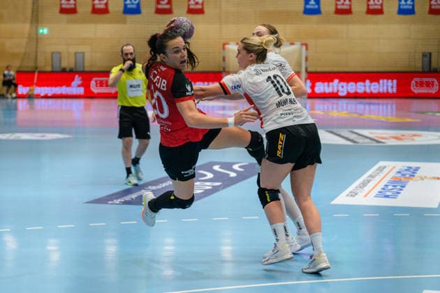 Jana Scheib, Thueringer HC, 20; Maxi Muehlner, HSG Blomberg Lippe, 10 GER; Thueringer HC vs. HSG Blomberg Lippe, Handball, DHB Cup, 2026–2027 Season, 2nd round, Wednesday, 7:00 p.m., September 30, 2026 (GER), Thuringer HC vs. HSG Blomberg Lippe, Handball, DHB Cup, 2026–2027 season, 2nd round, Wednesday, 7:00 p.m., September 30, 2026, Bad Langensalza Copyright: xMartinxHerbstx