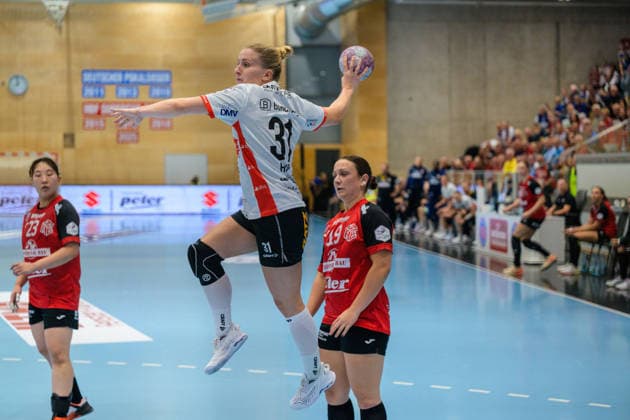 Alexia Hauf, HSG Blomberg Lippe, 31; Sabrina Troester, Thueringer HC, 19; Natsuki Aizawa, Thuringer HC, 23 (GER), Thuringer HC vs. HSG Blomberg Lippe, Handball, DHB Cup, 2026–2027 season, 2nd Round, Wednesday, 7:00 PM, September 30, 2026 GER, Thuringer HC vs. HSG Blomberg Lippe, Handball, DHB Cup, 2026–2027 Season, Round 2, Wednesday, 7:00 p.m., September 30, 2026, Bad Langensalza Copyright: xMartinxHerbstx