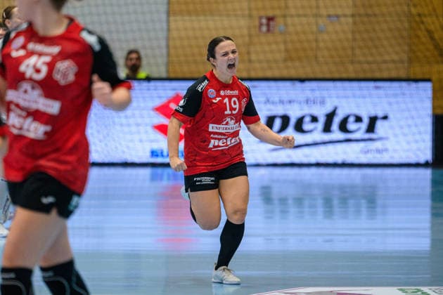 Sabrina Troester, Thueringer HC, 19, celebrating; GER, Thueringer HC vs. HSG Blomberg Lippe, Handball, DHB Cup, 2026–2027 season, 2nd Round, Wednesday, 7:00 p.m., September 30, 2026 GER, Thuringer HC vs. HSG Blomberg Lippe, Handball, DHB Cup, 2026–2027 Season, 2nd round, Wednesday, 7:00 p.m., September 30, 2026, Bad Langensalza Copyright: xMartinxHerbstx