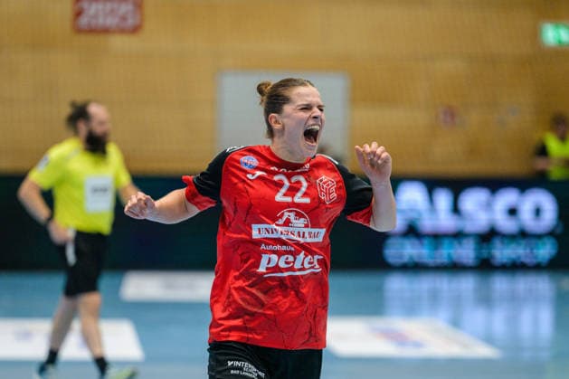 Teresa von Prittwitz of Thueringer HC, 22, celebrates a goal in the match between Thueringer HC and HSG Blomberg Lippe, handball, DHB Cup, 2026–2027 season, Round 2, Wednesday, 7:00 p.m., September 30, 2026 GER, Thueringer HC vs. HSG Blomberg Lippe, Handball, DHB Cup, 2026–2027 season, Round 2, Wednesday, 7:00 p.m., September 30, 2026, Bad Langensalza Copyright: xMartinxHerbstx