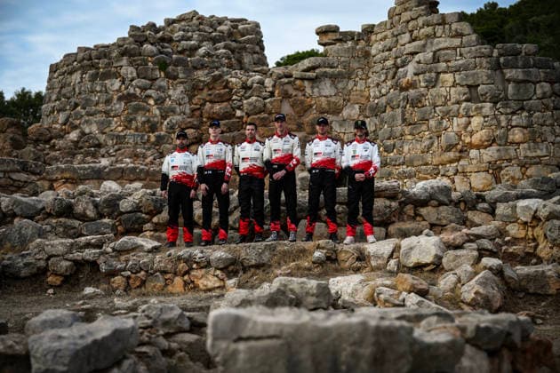FIA WRC, Motorsport Rallye, WM Rally Italia Sardegna 2026 The Toyota Gazoo Racing WRT team poses for a group photo with their Toyota GR Yaris Rally1 car during the FIA World Rally Championship WRC Rally Italia Sardegna in Nuraghe Palmavera, Sardinia, Italy, on September 30, 2026. Alghero Italy  Copyright: xLucaxBarsalix originalFilename:barsali-wrcrally250930_npBT9