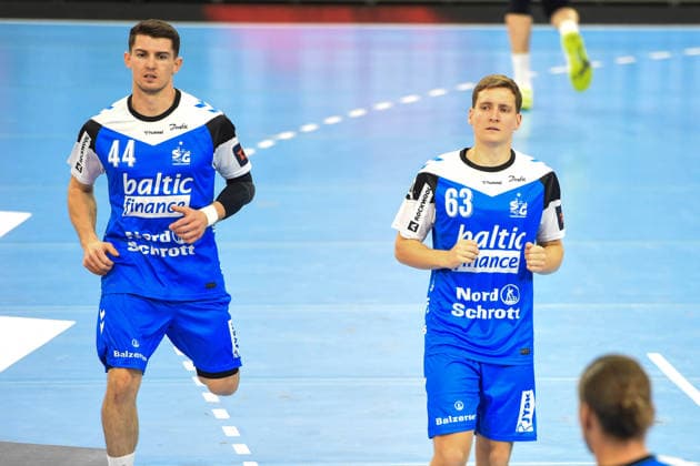 Handball I Men I 2026–2027 Season I EHF European League I Matchday 1 I SG Flensburg Handewitt vs. Fraikin BM Granollers I September 30, 2026; from left: Aymeric Minne 44, SG Flensburg Handewitt, Domen Novak 63, SG Flensburg Handewitt Copyright: xLobeca JanxKirschnerx