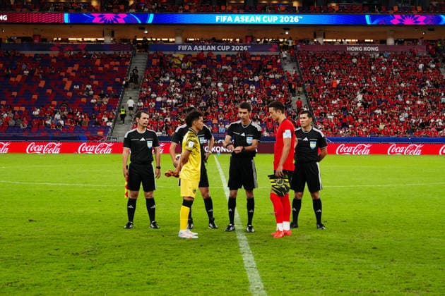 HONG KONG-SPORTS ASEAN-CUP Players of Hong Kong, China and Brunei walk onto the pitch and assemble for pre-match formalities ahead of their FIFA ASEAN Cup Tier 2 group stage encounter at Kai Tak Stadium on September 30, 2026 in Hong Kong. (Photo by Zulu Lo TMHK via Nexpher Images) Hong Kong