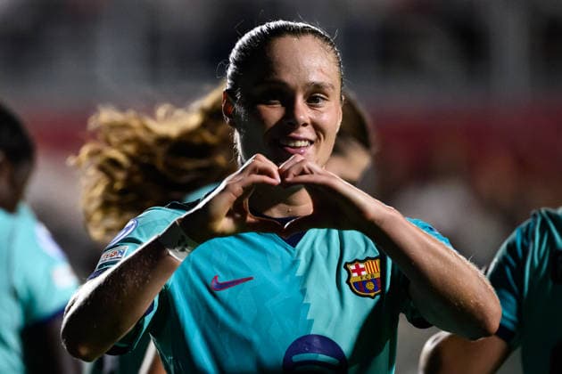 Ewa Pajor of FC Barcelona, Barca celebrates after scoring the goal of 0-6 during the Women s Champions league football match between AS Roma and FC Barcelona at Tre Fontane stadium in Rome (Italy), September 30, 2026. AndreaxStaccioli