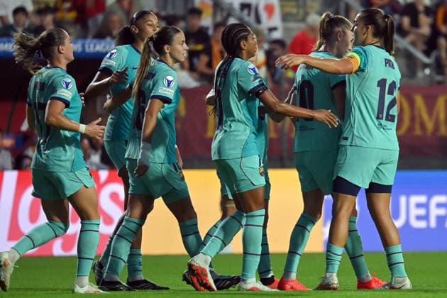 Soccer, Woman champions league 2026-2027 , AS Roma Women v Barcelona woman Carolina Graham Hansen of Barcelona woman celebrates scoring his goal during the Women™s Champions League match between Roma Women v Barcelona woman at Tre Fontane stadium in Rome, Italy, September 30th, 2026 Imago-Images Emmefoto Copyright: xImago-Images Emmefotox