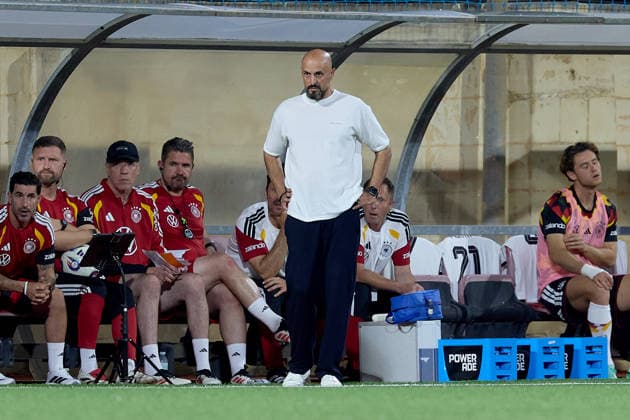 Antonio Da Silva, head coach of Germany looks on during the UEFA Under-21 Championship 2027, qualifying round Group F match between Malta and Germany at the Centenary Stadium, in Ta Qali, Malta, on 30 September, 2026. UEFA Under 21 Championship 2027 Qualifying; Under 21 Qualifying;
