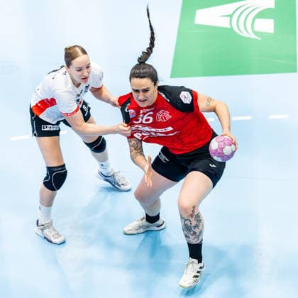 September 30, 2026, GER, Handball, Women, 2026–2027 Season, DHB Cup, Round 2 (Round of 16), Thueringer HC vs. HSG Blomberg Lippe, Nieke Kuehne (HSG Blomberg Lippe), Macela Arounian (Thueringer HC), 36 99947 Bad Langensalza, Salza Halle, Sporthalle Mehrz, Thuringia, Germany