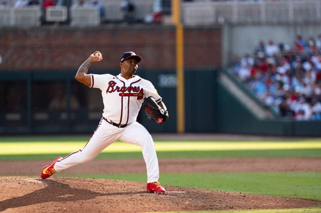 Raisel Iglesias 26 of the Atlanta Braves throws a pitch in the ninth inning against the Philadelphia Phillies in game two of the MLB, Baseball Herren, USA National League Wild Card round at Truist Park on Wednesday, September 30, 2026 in Atlanta, Georgia.  ATL20260930130 STEVENxBURROUGHS