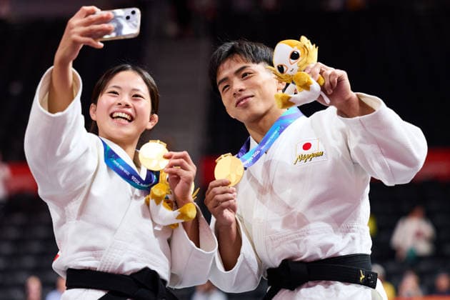 (L-R) Mitsuki Kondo (JPN), Hayato Kondo (JPN), SEPTEMBER 30, 2026 - Judo : Medal Ceremony at Aichi International Arena during the Asian Games Aichi-Nagoya 2026 in Aichi, Japan. Noxthirdxpartyxsales  aflo_352148875 x