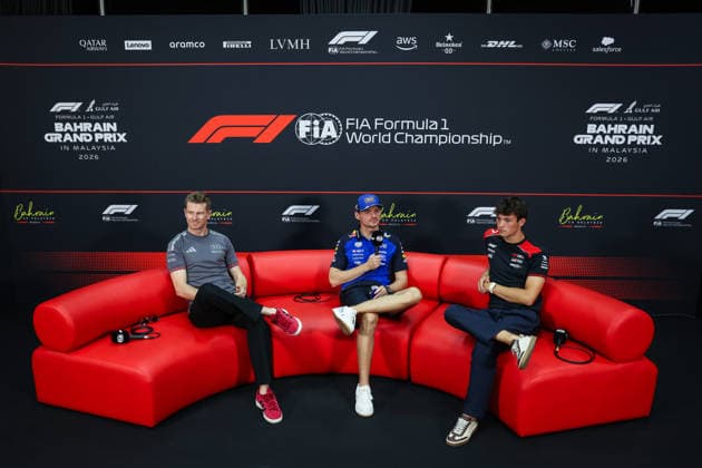 F1 - BAHRAIN GRAND PRIX IN MALAYSIA 2026 press conference, PK, Pressekonferenz HULKENBERG Nico (ger), Audi F1 Team R26, VERSTAPPEN Max (nld), Red Bull Racing Ford RB22, BEARMAN Ollie Oliver (gbr), TGR Haas F1 Team VF-26, portrait during the 2026 Formula 1 Bahrain Grand Prix in Malaysia, 16th round of the 2026 Formula One World Championship, WM, Weltmeisterschaft from October 2 to 4, 2026 on the Sepang International Circuit, in Sepang, Malaysia - SepangMalaysia  Copyright: xANTONINxVINCENTx