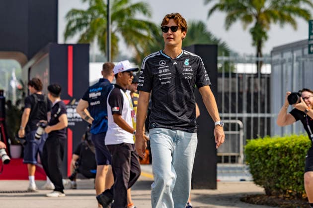 RECORD DATE NOT STATED 1st October 2026; Sepang IC, Kuala Lumpur, Malaysia; Formula 1, Bahrain Grand Prix, Arrival Day; George Russell (63) of Great Britain and Mercedes-AMG PETRONAS Formula One Team arriving at the Bahrain Grand Prix StephenxBlackberry