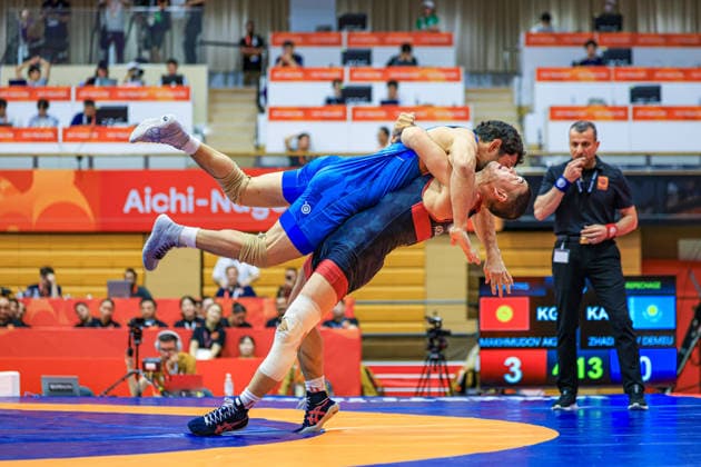 Asian Games, 77 kg Greco-Roman: Akzhol Makhmudov (KZ) def. Demeu Zhadrayev (KAZ) Copyright: xAmirrezaxAliasgarix