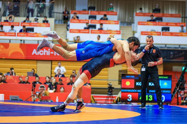 Asian Games, 77 kg Greco-Roman: Akzhol Makhmudov (KZ) def. Demeu Zhadrayev (KAZ) Copyright: xAmirrezaxAliasgarix