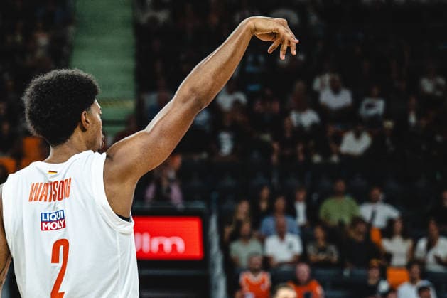 Ibi Watson of ratiopharm Ulm gestures during the 2026–2027 BKT EuroCup game between ratiopharm Ulm and Balkan Botevgrad at ratiopharm Arena on September 30, 2026, in Neu Ulm, Germany. Photo by Harry Langer, DeFodi Images