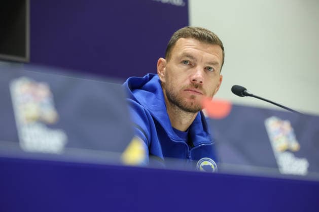 Bosnia press: UEFA Nations League Edin Dzeko of Bosnia and Herzegovina speaks on a press conference, PK, Pressekonferenz on October 01, 2026 in Sarajevo, Bosnia and Herzegovina. Edin Dzeko will end his international career with 152 appearances for Bosnia and Herzegovina after tomorrow s match against Sweden.  ArminxDurgut PIXSELL
