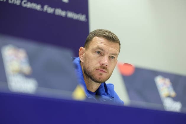 Bosnia press: UEFA Nations League Edin Dzeko of Bosnia and Herzegovina speaks on a press conference, PK, Pressekonferenz on October 01, 2026 in Sarajevo, Bosnia and Herzegovina. Edin Dzeko will end his international career with 152 appearances for Bosnia and Herzegovina after tomorrow s match against Sweden.  ArminxDurgut PIXSELL