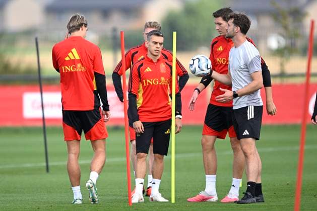 Belgium v Turkey - UEFA Nations League 2026 Media Activities 01 10 2026 TUBIZE, BELGIUM - OCTOBER 01 : De Ketelaere Charles midfielder of Belgium, De Bruyne Kevin forward of Belgium, Trossard Leandro forward of Belgium, Vanaken Hans midfielder of Belgium and Seys Joaquin defender of Belgium pictured during a training session ahead of the UEFA Nations League tournament league phase matchday 3 group A1 match between Belgium and Turkey on October 1, 2026 in Tubize, Belgium, 01 10 2026 Tubize Belgium  Copyright: xNicoxVereeckenx