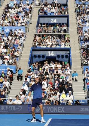 Tennis: Nishikori s final match Japan s former world No. 4 Kei Nishikori competes en route to losing to Frances Tiafoe of the United States in the first round of the final tournament of his tennis career at the Japan Open at Ariake Tennis Park in Tokyo on Oct. 1, 2026. The 36-year-old Nishikori, the first Asian male player to reach a Grand Slam singles final at the 2014 U.S. Open, announced in April 2026 that he would retire at the end of the current season.  A14AA0005629628P