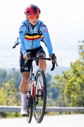 Belgian Fleur Moors is pictured in action during a training before the cycling European Championships, in Ljubljana, Slovenia, Thursday 1 October 2026. The UEC road championships are taking place from 03 to 07 October. DAVIDxPINTENS  x188430671x