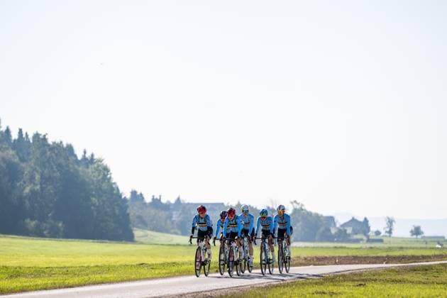 Belgian riders are pictured in action during a training before the cycling European Championships, in Ljubljana, Slovenia, Thursday 1 October 2026. The UEC road championships are taking place from 03 to 07 October. DAVIDxPINTENS x188430642x