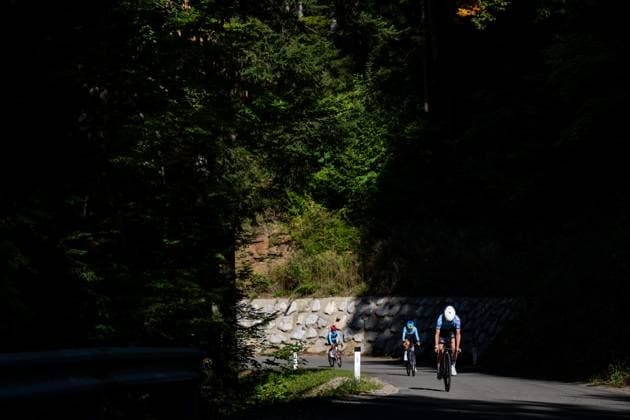 Belgian riders are pictured in action during a training before the cycling European Championships, in Ljubljana, Slovenia, Thursday 1 October 2026. The UEC road championships are taking place from 03 to 07 October. DAVIDxPINTENS x188430649x