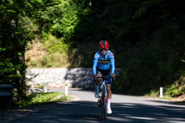 Belgian Fleur Moors is pictured in action during a training before the cycling European Championships, in Ljubljana, Slovenia, Thursday 1 October 2026. The UEC road championships are taking place from 03 to 07 October. DAVIDxPINTENS  x188430652x