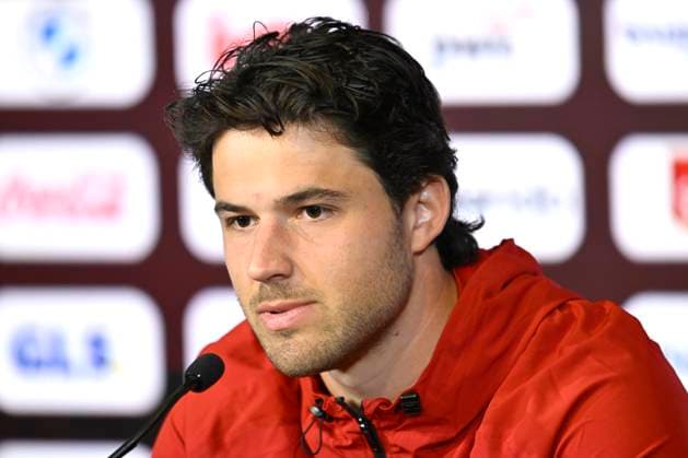 Belgium v Turkey - UEFA Nations League 2026 Media Activities 01 10 2026 TUBIZE, BELGIUM - OCTOBER 01 : Lammens Senne goalkeeper of Belgium talking to the media during a pre-match press conference, PK, Pressekonferenz ahead of the UEFA Nations League tournament league phase matchday 3 group A1 match between Belgium and Turkey on October 1, 2026 in Tubize, Belgium, 01 10 2026 Tubize Belgium Copyright: xNicoxVereeckenx