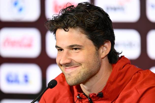 Belgium v Turkey - UEFA Nations League 2026 Media Activities 01 10 2026 TUBIZE, BELGIUM - OCTOBER 01 : Lammens Senne goalkeeper of Belgium talking to the media during a pre-match press conference, PK, Pressekonferenz ahead of the UEFA Nations League tournament league phase matchday 3 group A1 match between Belgium and Turkey on October 1, 2026 in Tubize, Belgium, 01 10 2026 Tubize Belgium Copyright: xNicoxVereeckenx