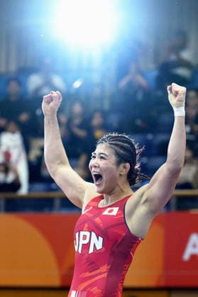 Aichi-Nagoya Asian Games: Wrestling Japan s Nonoka Ozaki reacts after beating Kim Ok Ju of North Korea in the Aichi-Nagoya Asian Games women s wrestling 62-kilogram final at Nagoya City Inae Sports Center in Nagoya, central Japan, on Oct. 1, 2026. A14AA0005629669P