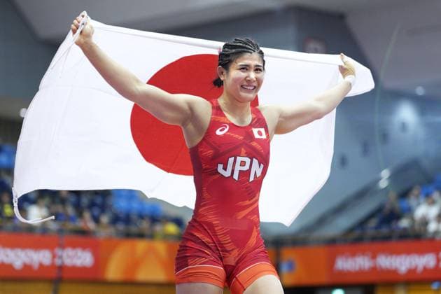 Aichi-Nagoya Asian Games: Wrestling Japan s Nonoka Ozaki celebrates after winning the Aichi-Nagoya Asian Games women s wrestling 62-kilogram gold at Nagoya City Inae Sports Center in Nagoya, central Japan, on Oct. 1, 2026. A14AA0005629673P