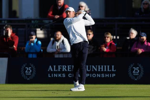 1st October 2026; Carnoustie Golf Links, Carnoustie, Angus, Scotland; DP World Tour Golf, Alfred Dunhill Links Championship, Day 1; Frankie Capan III of USA plays a shot from the tee on the first hole DavidxYoung