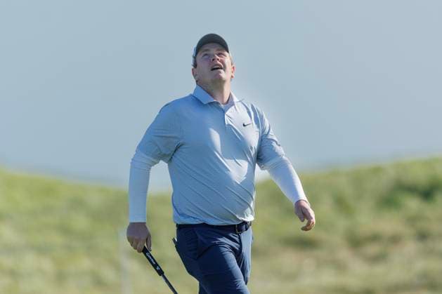 RECORD DATE NOT STATED 1st October 2026; Carnoustie Golf Links, Carnoustie, Angus, Scotland; DP World Tour Golf, Alfred Dunhill Links Championship, Day 1; Robert Macintyre of Scotland reacts to the result on his putt on the 15th hole DavidxYoung
