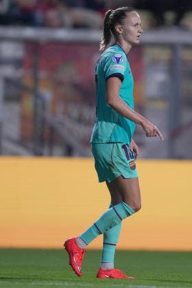 Barcellona s Caroline Graham Hansen celebrates after scoring during the Uefa Women™s Champions League soccer match between Roma and Barcellona at the Rome s Tre Fontane stadium, Italy - Wednesday September 30, 2026 - Soccer ( Photo by Alfredo Falcone LaPresse ) Copyright: xAlfredoxFalcone LaPressex