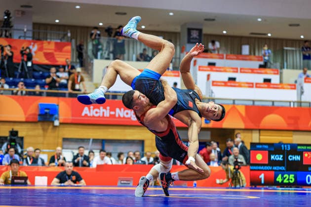Asian Games, 77 kg Greco-Roman: Akzhol Makhmudov (KZ) def. Rui Liu (CHN) Copyright: xAmirrezaxAliasgarix