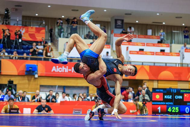 Asian Games, 77 kg Greco-Roman: Akzhol Makhmudov (KZ) def. Rui Liu (CHN) Copyright: xAmirrezaxAliasgarix