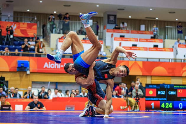 Asian Games, 77 kg Greco-Roman: Akzhol Makhmudov (KZ) def. Rui Liu (CHN) Copyright: xAmirrezaxAliasgarix