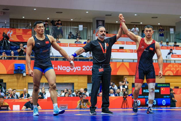 Asian Games, 77 kg Greco-Roman: Akzhol Makhmudov (KZ) def. Rui Liu (CHN) Copyright: xAmirrezaxAliasgarix