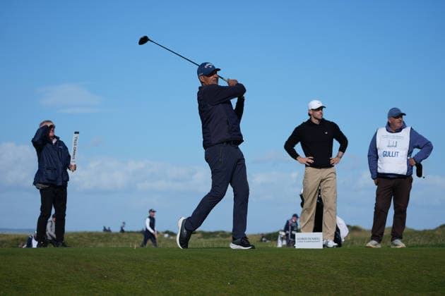 RECORD DATE NOT STATED 1st October 2026; Old Course at St Andrews, Mount Melville, Scotland; DP World Tour Golf, Alfred Dunhill Links Championship, Day 1; Ruud Gullit plays his tee shot on the 16th hole AlecxBrown