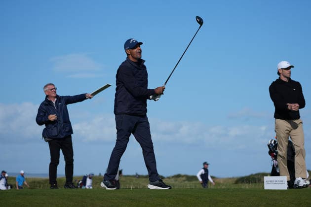 RECORD DATE NOT STATED 1st October 2026; Old Course at St Andrews, Mount Melville, Scotland; DP World Tour Golf, Alfred Dunhill Links Championship, Day 1; Ruud Gullit plays his tee shot on the 16th hole AlecxBrown