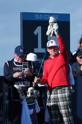 RECORD DATE NOT STATED 1st October 2026; Old Course at St Andrews, Mount Melville, Scotland; DP World Tour Golf, Alfred Dunhill Links Championship, Day 1; Ian Poulter prepares to play his tee shot on the 16th hole AlecxBrown