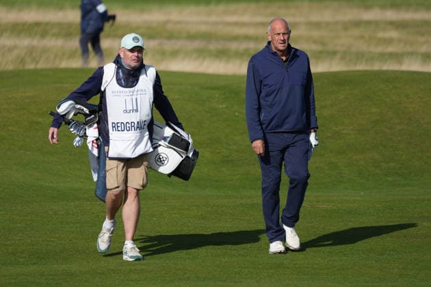 RECORD DATE NOT STATED 1st October 2026; Old Course at St Andrews, Mount Melville, Scotland; DP World Tour Golf, Alfred Dunhill Links Championship, Day 1; Steve Redgrave walks up the fairway with his caddie AlecxBrown