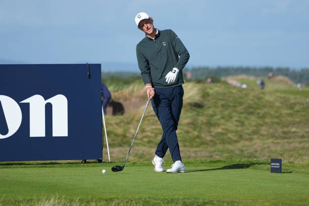 RECORD DATE NOT STATED 1st October 2026; Old Course at St Andrews, Mount Melville, Scotland; DP World Tour Golf, Alfred Dunhill Links Championship, Day 1; Adrian Meronk plays his tee shot on the 16th hole AlecxBrown