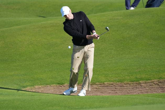 RECORD DATE NOT STATED 1st October 2026; Old Course at St Andrews, Mount Melville, Scotland; DP World Tour Golf, Alfred Dunhill Links Championship, Day 1; Gareth Bale chips near the green on the 15th hole AlecxBrown