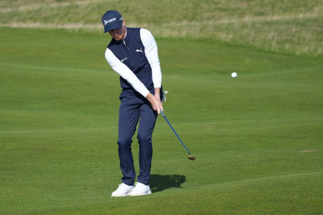 RECORD DATE NOT STATED 1st October 2026; Old Course at St Andrews, Mount Melville, Scotland; DP World Tour Golf, Alfred Dunhill Links Championship, Day 1; Sean Crocker chips onto the green on the 15th hole AlecxBrown
