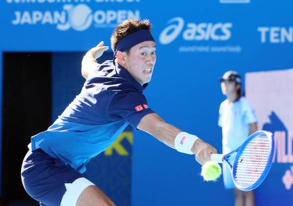 October 1, 2026, Tokyo, Japan - Japan s Kei Nishikori returns the ball against Frances Tiafoe of the United States during the first round match of the Japan Open tennis championship at the Ariake Colosseum in Tokyo on Thursday, October 1, 2026. (photo by Yoshio Tsunoda AFLO) Noxthirdxpartyxsales  aflo_352374018 YoshioxTsunodax