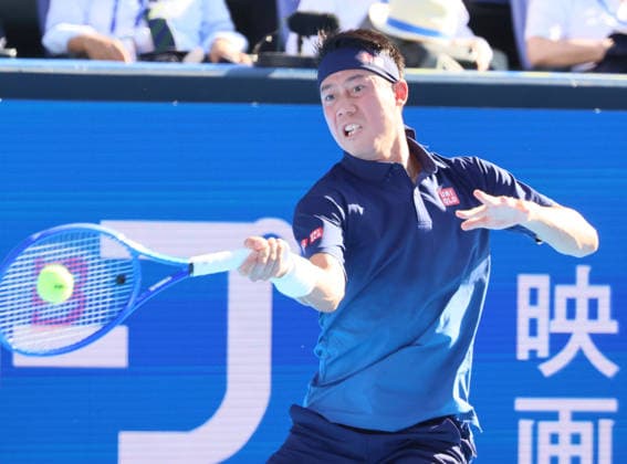 October 1, 2026, Tokyo, Japan - Japan s Kei Nishikori returns the ball against Frances Tiafoe of the United States during the first round match of the Japan Open tennis championship at the Ariake Colosseum in Tokyo on Thursday, October 1, 2026. (photo by Yoshio Tsunoda AFLO) Noxthirdxpartyxsales  aflo_352374042 YoshioxTsunodax
